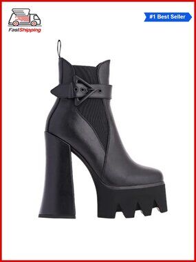 DETOGNI Women's Thick Heel Platform Buckle Ankle Boots